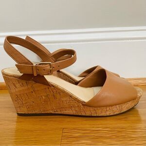Alex Marie Cork Leather Strappy Tan Wedge Heels Womens Size 9.5
